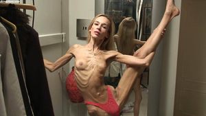 skeleton thin girl Inna posing at home -